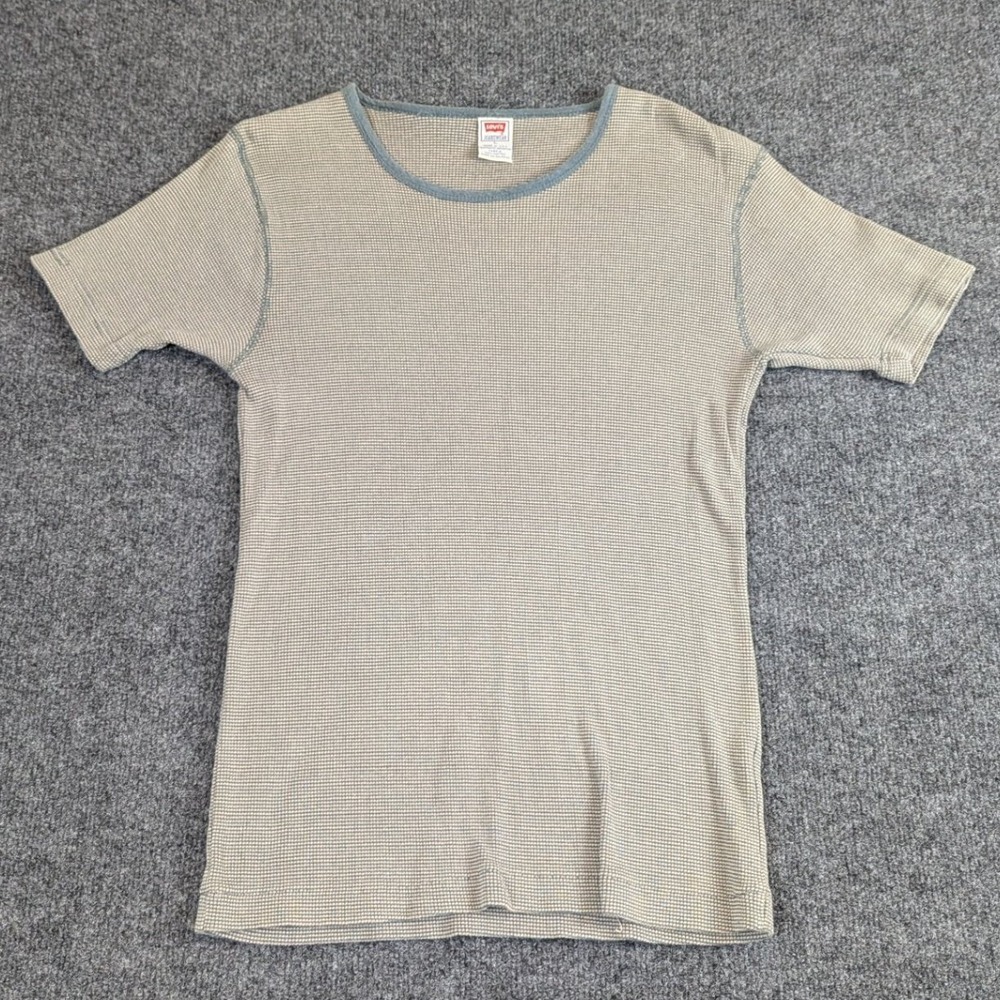 Vintage Levis Authentic Jeanswear Thermal Shirt Mens Large Grey Stripe USA Made